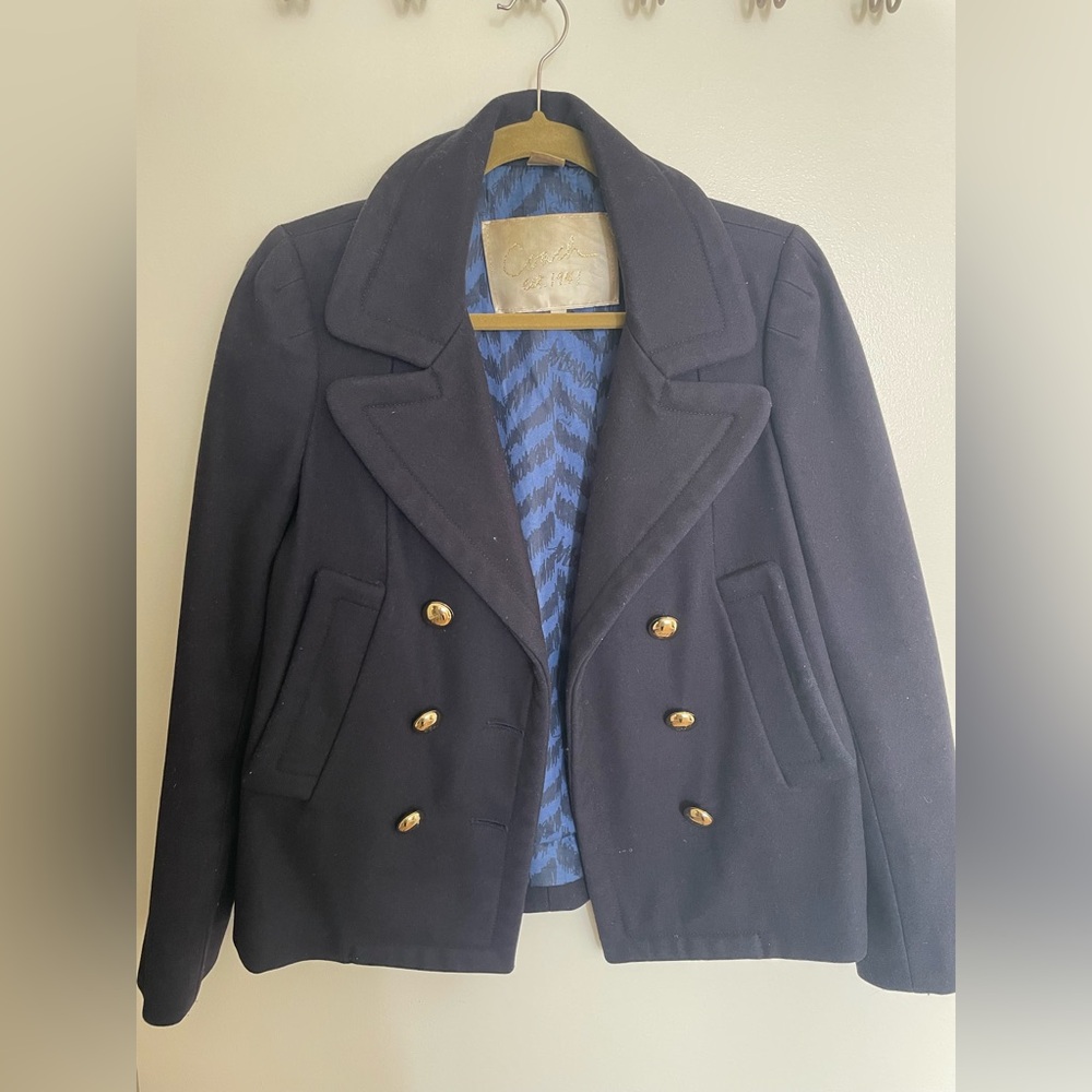 Coach Navy Blue with Gold Buttons Pea Coat
